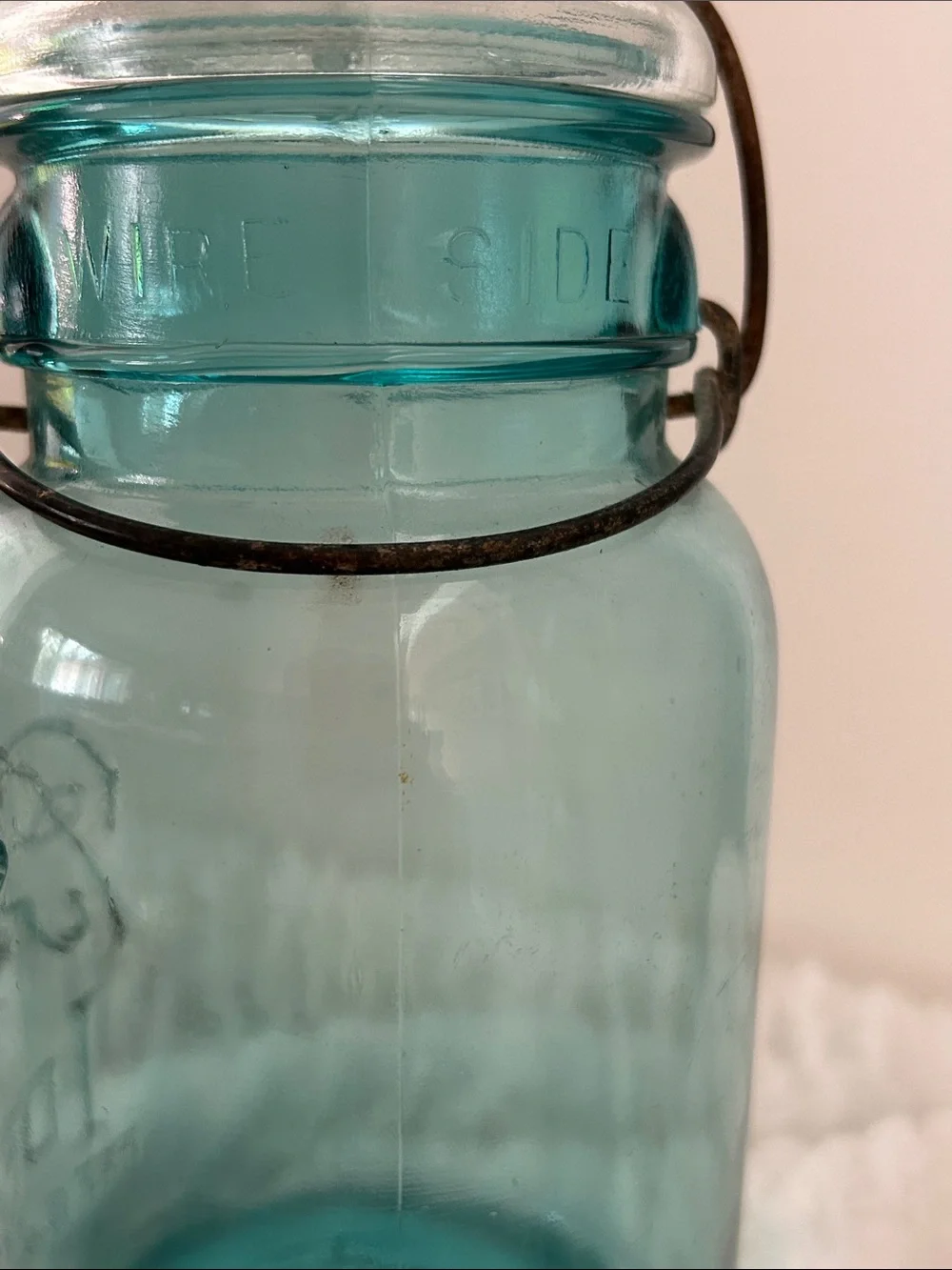 Ball Ideal Blue Glass with Wire Bail Pat July 1908 Quart